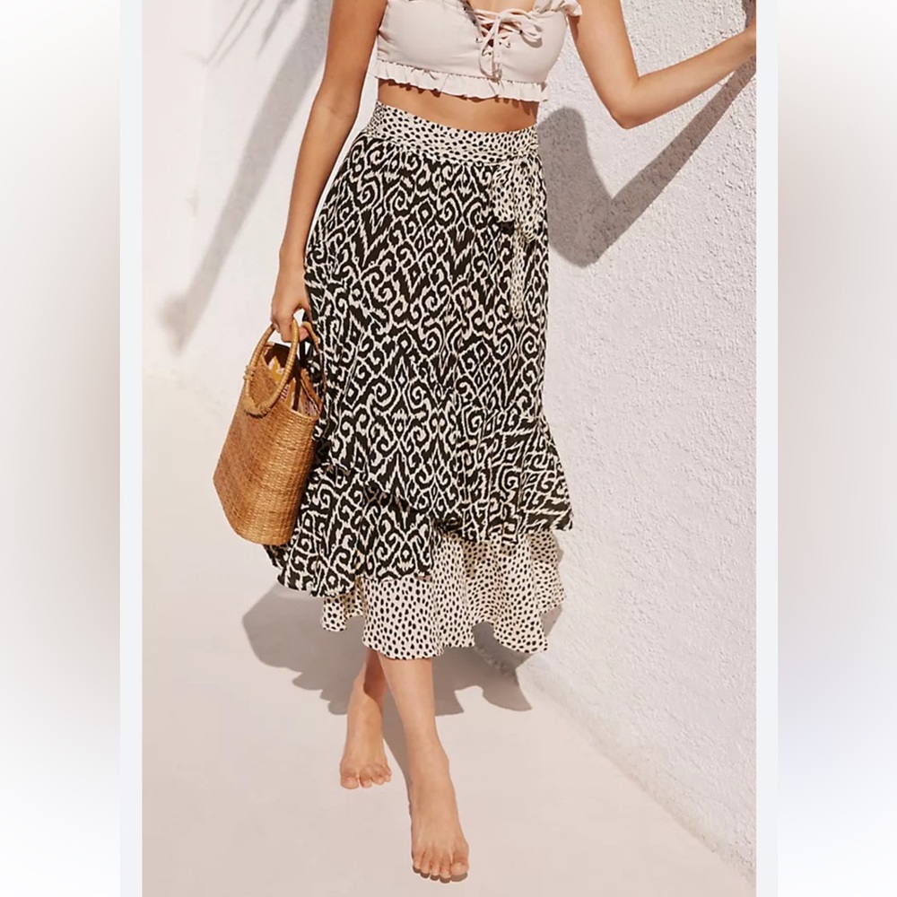 Anthropologie Maaji Primrose Cover-up Asymmetrical Bohemian Midi Skirt Size M